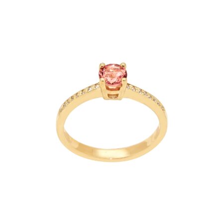 Δαχτυλίδι Με Ροζ Πέτρα Τουρμαλίνη Και Μπριγιάν Σε Χρυσό 18Κ