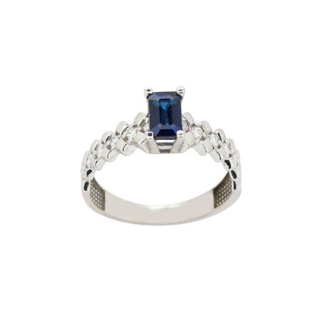 Δαχτυλίδι Με Ζαφείρι Και Διαμάντια Σε Λευκόχρυσο 18Κ