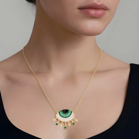Επίχρυσο 925 Κολιέ Με Πράσινο Μάτι Και Ζιργκόν