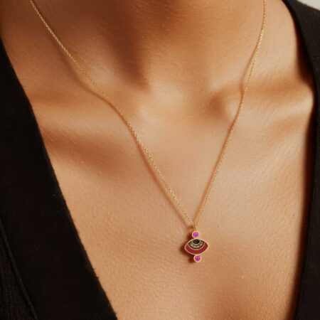 Επίχρυσο Μενταγιόν Με Ματάκι Κόκκινο Σε Ασήμι 925