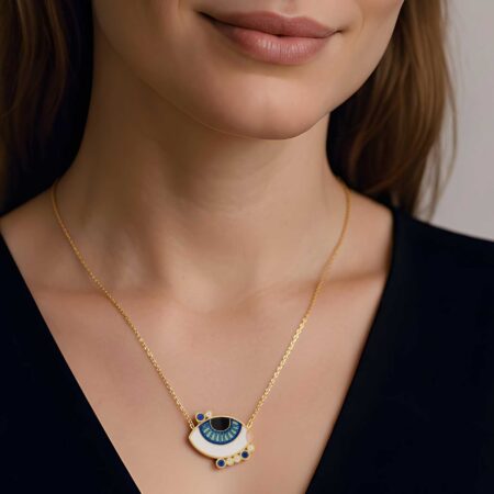 Κολιέ Με Μπλε Μάτι Επίχρυσο 925 Ζιργκόν