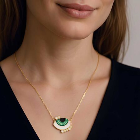 Κολιέ Με Πράσινο Μάτι Επίχρυσο 925