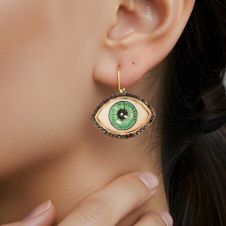 Κρεμαστά Σκουλαρίκια Με Μάτι Πράσινο Ασήμι 925