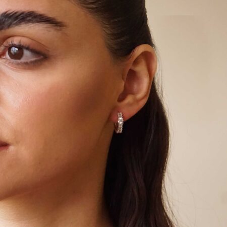 Κρίκοι Ασημένιοι Με Ζιργκόν Πέτρες Λευκές 925