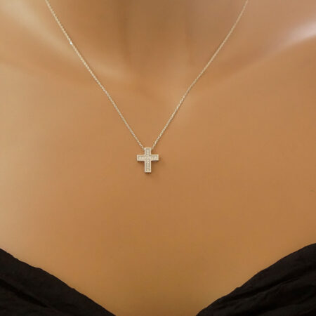 Λευκόχρυσο Σταυρουδάκι Με Μπριγιάν Και Αλυσίδα 18 Καράτια