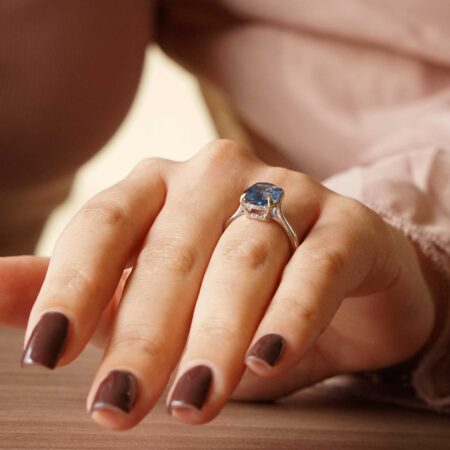 London Blue Topaz Δαχτυλίδι Με Διαμάντια Σε Λευκόχρυσο 18 Καράτια