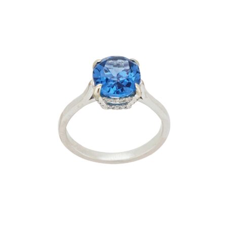 London Blue Topaz Δαχτυλίδι Με Διαμάντια Σε Λευκόχρυσο 18Κ