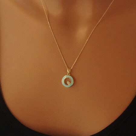 Γυναικείο Μενταγιόν Λαιμού Τιρκουάζ Σμάλτο 14 Καράτια