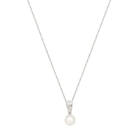 Μενταγιόν Λευκόχρυσο 18Κ Με Μαργαριτάρι Και Διαμάντια