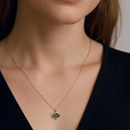 Επίχρυσο Μενταγιόν Με Πράσινο Μάτι 925 Και Σμάλτο