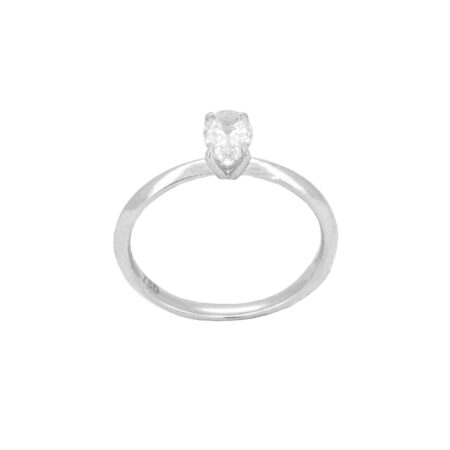 Μονόπετρο Δαχτυλίδι Με Οβάλ Διαμάντι Σε Λευκόχρυσο 18Κ