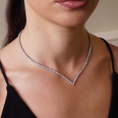 Ασημένιο Κολιέ Ριβιέρα Σε Σχήμα V 925 Ζιργκόν