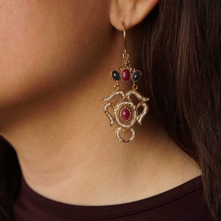 Ροζ Χρυσά Κρεμαστά Σκουλαρίκια 9Κ Γυναικεία