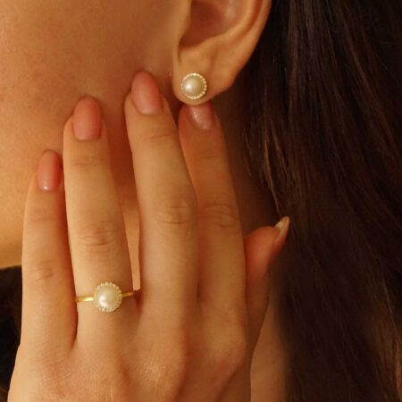 Ροζέτα Δαχτυλίδι Χρυσό 18 Καρατίων Με Μαργαριτάρια Και Διαμάντια