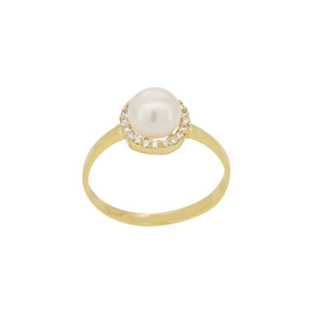 Ροζέτα Δαχτυλίδι Χρυσό 18Κ Με Μαργαριτάρια Και Διαμάντια