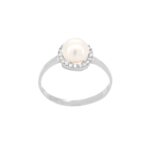 Ροζέτα Δαχτυλίδι Λευκόχρυσο 18Κ Με Μαργαριτάρι Και Διαμάντια