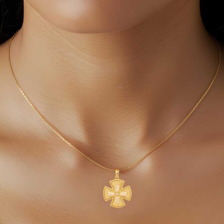 Χρυσός Σταυρός Γυναικείος 14 Καράτια Διπλής Όψης Με Ζιργκόν