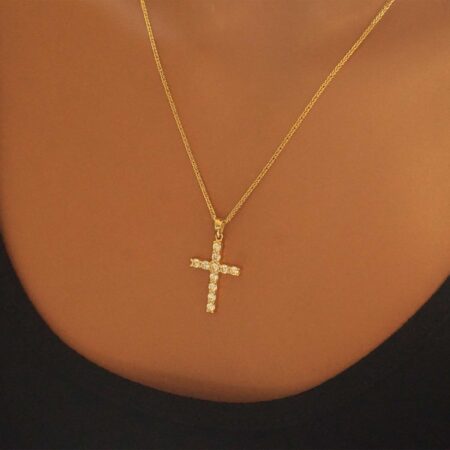 Σταυρός Χρυσός Γυναικείος Με Διαμάντια Και Αλυσίδα 18 Καράτια