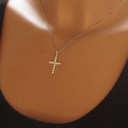 Σταυρός Λευκόχρυσος Με Διαμάντια Και Αλυσίδα 18 Καράτια