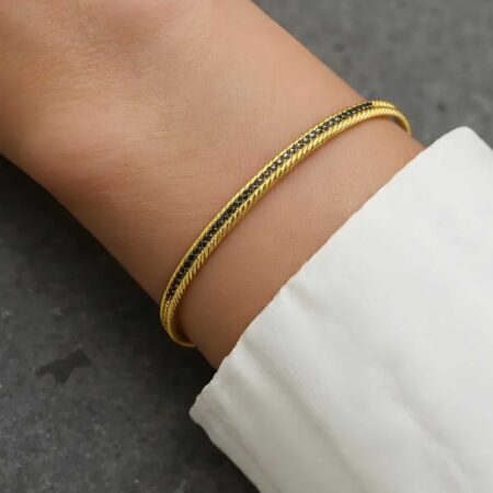 Βραχιόλι Χειροπέδα Επίχρυση 925 Με Μαύρα Διαμάντια