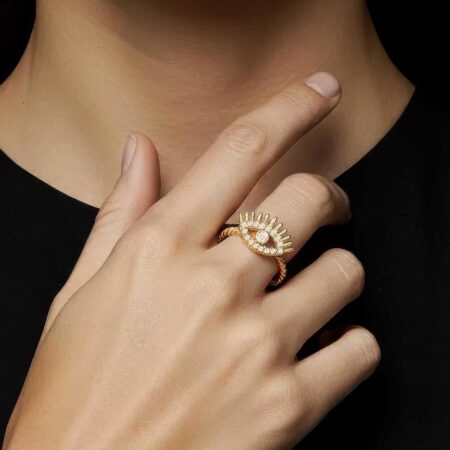 Χρυσό Δαχτυλίδι Ματάκι 14 Καράτια Με Πέτρες Ζιργκόν