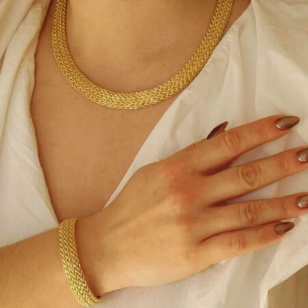 Χρυσό Βραχιόλι Πλεκτό Με Διαμαντάρισμα 14 Καράτια