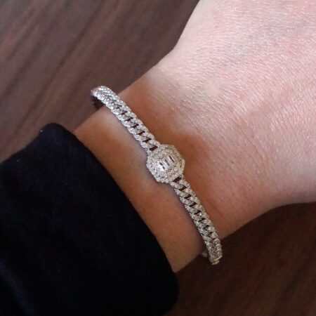 Ασημένια Χειροπέδα Βραχιόλι 925 Με Λευκές Ζιργκόν Πέτρες