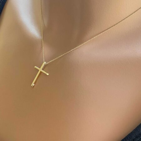 Χρυσός Βαπτιστικός Σταυρός Με Μπριγιάν Και Αλυσίδα 14 Καράτια