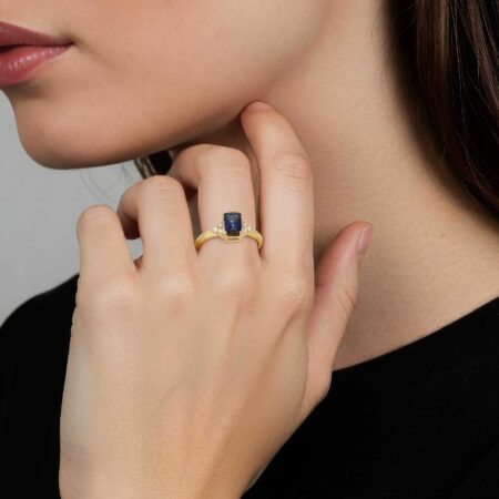 Δαχτυλίδι Με Μπλε Ζαφείρι Και Μπριγιάν Χρυσό 18 Καράτια