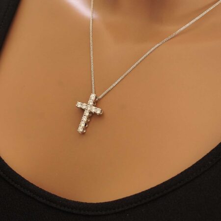 Λευκόχρυσος Σταυρός Με Μπριγιάν Και Αλυσίδα 18 Καράτια