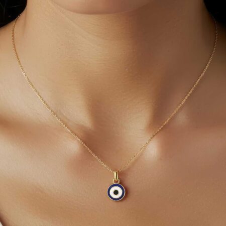 Ματάκι Χρυσό 14Κ Μενταγιόν Με Μπλε Και Λευκό Σμάλτο