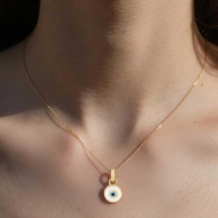 Ματάκι Χρυσό 14Κ Μενταγιόν Με Λευκό Γαλάζιο Μαύρο Σμάλτο