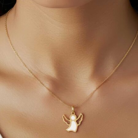 Μενταγιόν Άγγελος Χρυσό 14 Καράτια Με Λευκό Σμάλτο