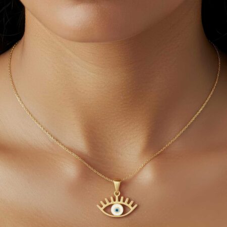 Μενταγιόν Χρυσό Ματάκι Για Το Λαιμό 14-Καράτια Με Σμάλτο