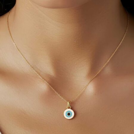 Μενταγιόν Ματάκι Χρυσό 14Κ Με Λευκό Γαλάζιο Και Μαύρο Σμάλτο