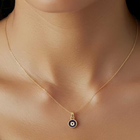 Μενταγιόν Ματάκι Χρυσό 14Κ Με Σμάλτο Μπλε