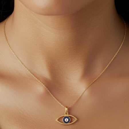 Μενταγιόν Μάτι Χρυσό 14Κ Με Μπλε Και Λευκό Σμάλτο