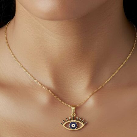 Μενταγιόν Μάτι Χρυσό 14Κ Με Μπλε Και Μαύρο Σμάλτο