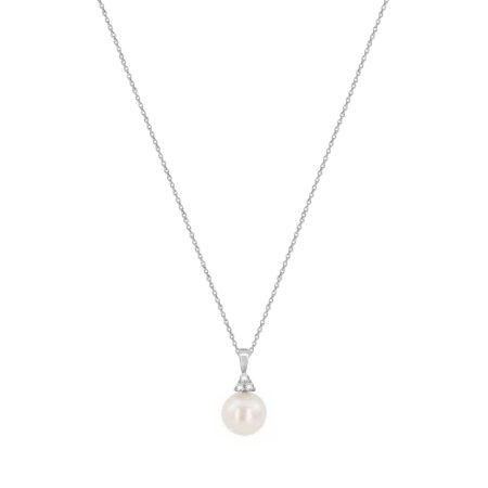 Μενταγιόν Με Μπριγιάν Και Μαργαριτάρι Σε Λευκόχρυσο 18Κ