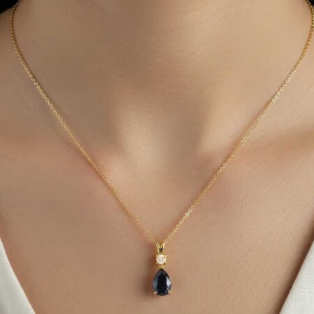 Μενταγιόν Με Ζαφείρι Και Διαμάντι Σε Χρυσό 18 Καράτια