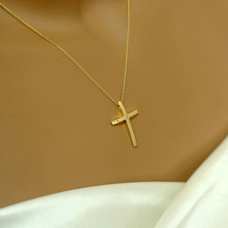 Σταυρός Χρυσός Με Μπριγιάν Και Αλυσίδα 14 Καράτια