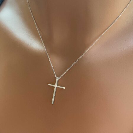 Λευκόχρυσος Σταυρός Με Διαμάντι Και Αλυσίδα 14 Καράτια