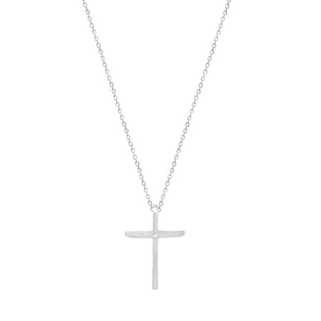 Λευκόχρυσος Σταυρός Με Διαμάντι Και Αλυσίδα 14Κ