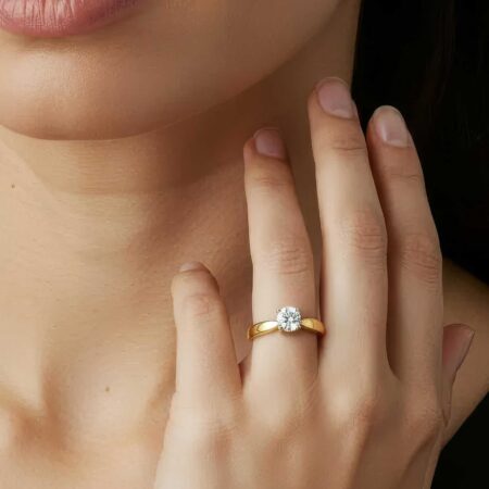 Δαχτυλίδι Μονόπετρο Swarovski Χρυσό 14 Καράτια