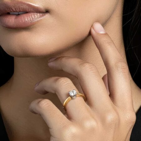 Δίχρωμο Μονόπετρο Δαχτυλίδι Swarovski Σε Χρυσό 14 Καράτια
