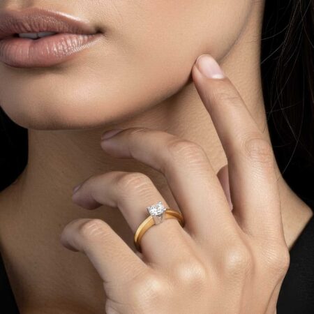 Swarovski Χρυσό Δαχτυλίδι Μονόπετρο 14 Καρατίων Σε Διχρωμία