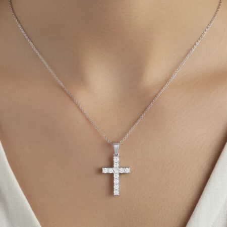 Σταυρουδάκι Λευκόχρυσο 14 Καράτια Με Πέτρες