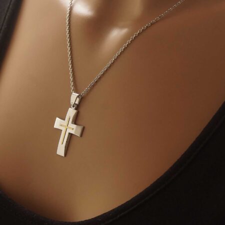 Unisex Σταυρός Ασημένιος 925 Με Χρυσό 14Κ Σε Διχρωμία